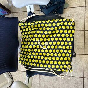 Drawstring bag - navy with dots - monogrammed with a C